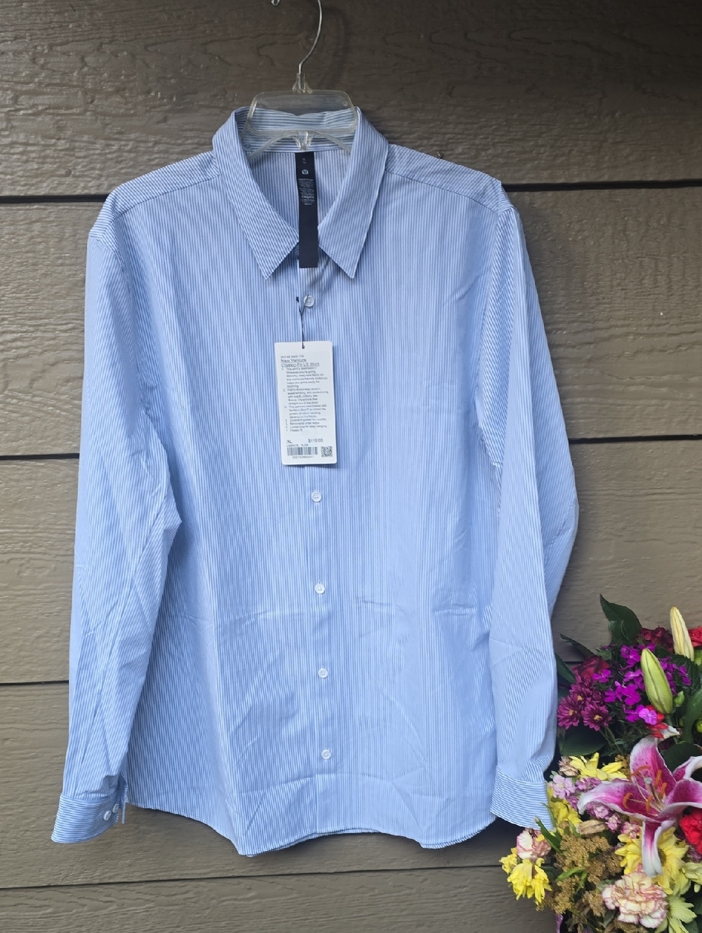 LuluLemon New Venture Classic Fit Long Sleeve Shirt Men's XL Blue Stripe NWT